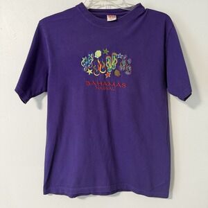 Dorsett Tees Purple Bahamas Nassau Flip Flop Shell Embroidered T Shirt Womens M